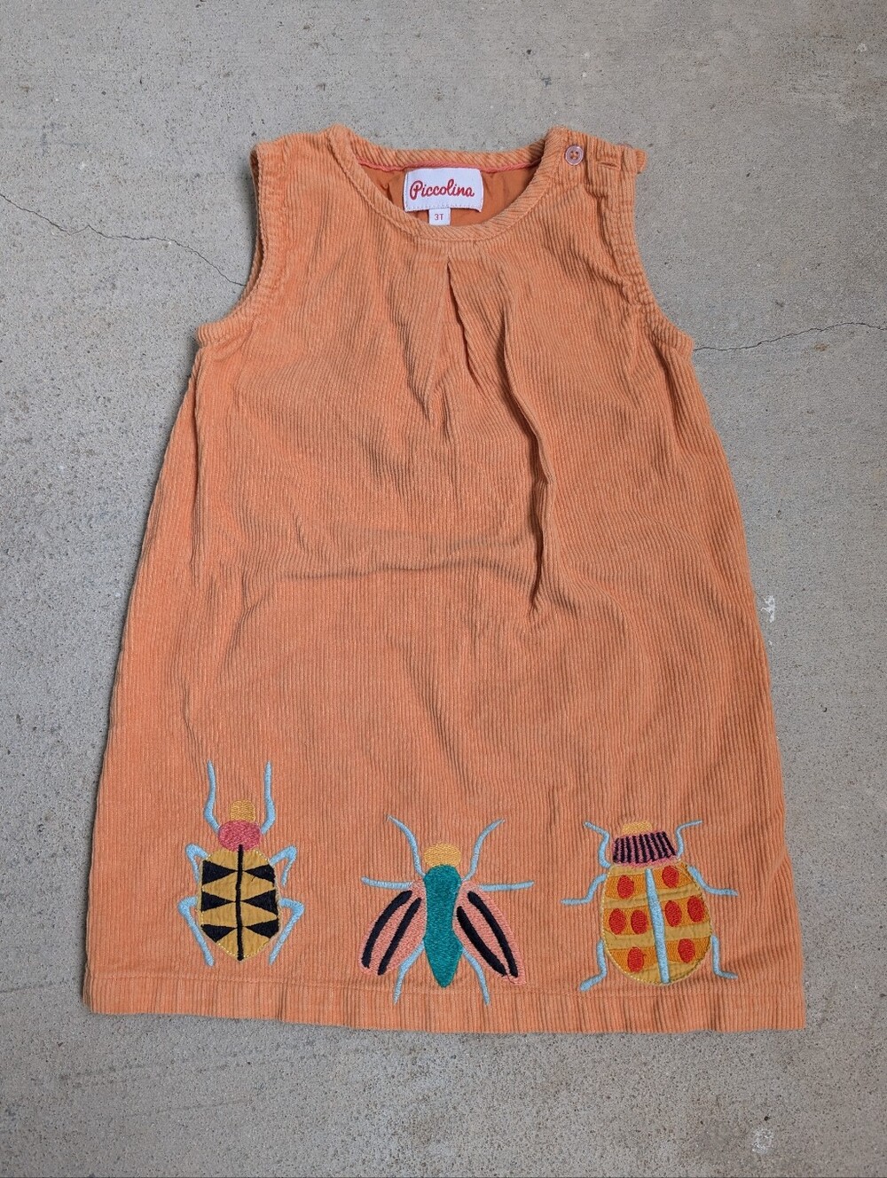 Piccalina Orange Corduroy Bug Appliqué Dress for Kids 3T